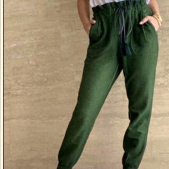 Something Navy Meghan Ruffled Sweatpants Joggers   army green  NWT M - Picture 1 of 12